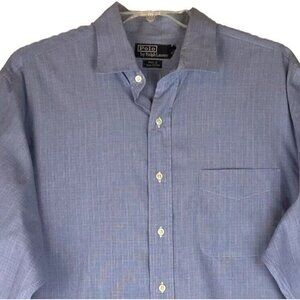 Polo Ralph Lauren Philip Dress Shirt 17.5x34 Blue Plaid Business Career